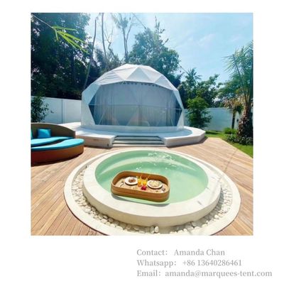আউটডোর ওয়াটারপ্রুফ, ফায়ারপ্রুফ, ইউভি প্রতিরোধী গ্ল্যাম্পিং টেন্ট হোটেল রিসর্টের জন্য বাথরুম সহ ডোম হাউস