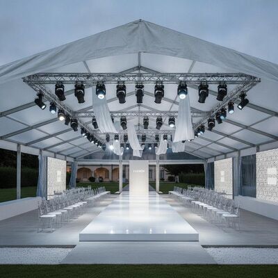 Fashion Show Catwalk Runway Party Marquee Tent Professional Lighting Rig White Interior European Designer Event Canopy Structure